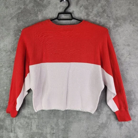 Womens Calvin Klein Jeans Cropped Sweater Red & White 100% Cotton Long Sleeve S - Picture 9 of 13